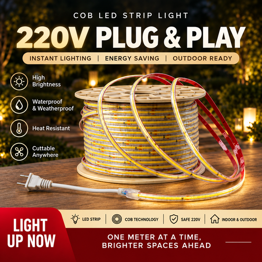 220V Driver-Free COB LED Strip Light Plug In & Light Up with Smooth, Seamless Illumination