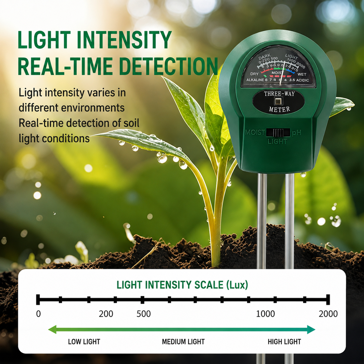 3-in-1 Soil Moisture Meter – Accurate Watering Monitor for Indoor & Outdoor Plants