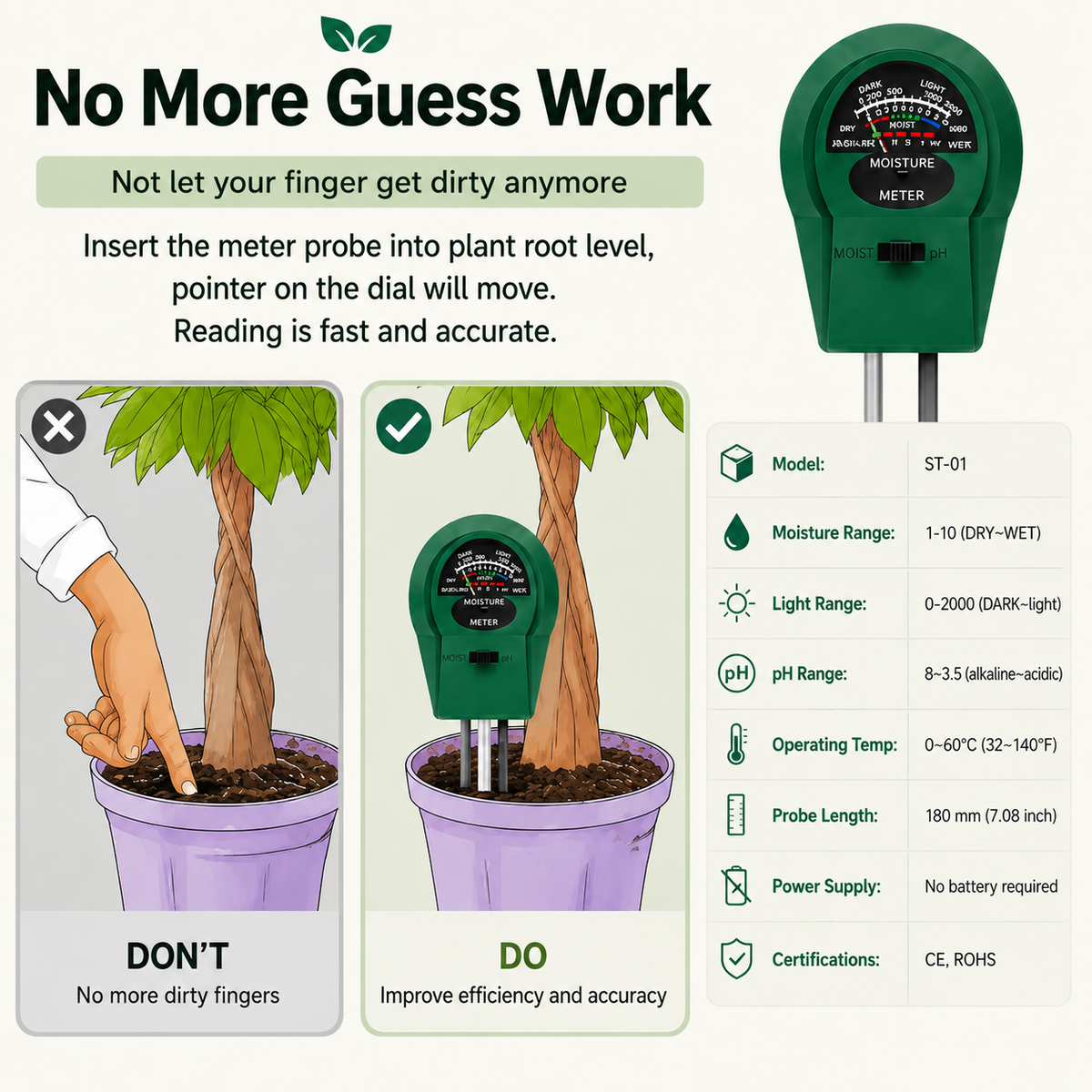 3-in-1 Soil Moisture Meter – Accurate Watering Monitor for Indoor & Outdoor Plants