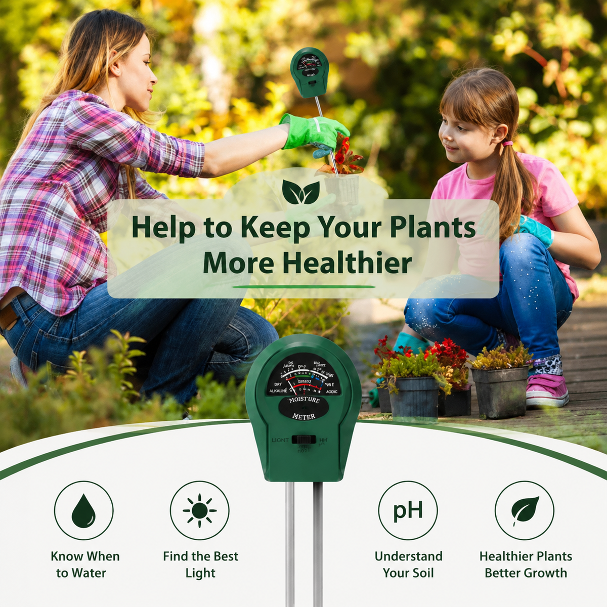 3-in-1 Soil Moisture Meter – Accurate Watering Monitor for Indoor & Outdoor Plants